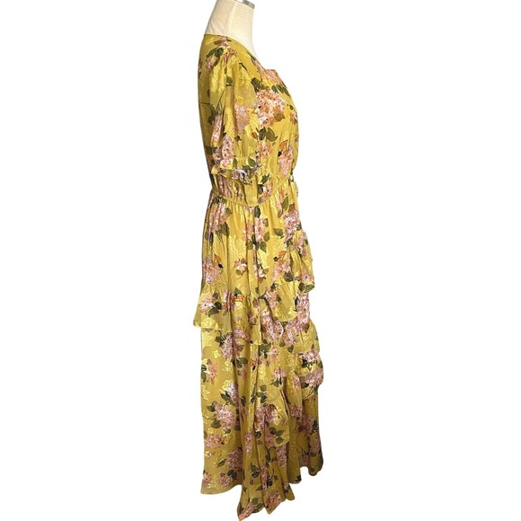 Jessakae Size XL Floral Maxi Dress Women's Sweetheart Neck Yellow Short Sleeve‎ - Picture 3 of 11